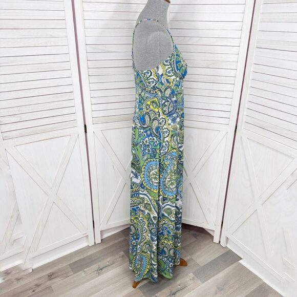 Ann Taylor Loft Paisley Cross Strap Maxi Dress Sundress Blue Green Size 6 - Picture 3 of 13